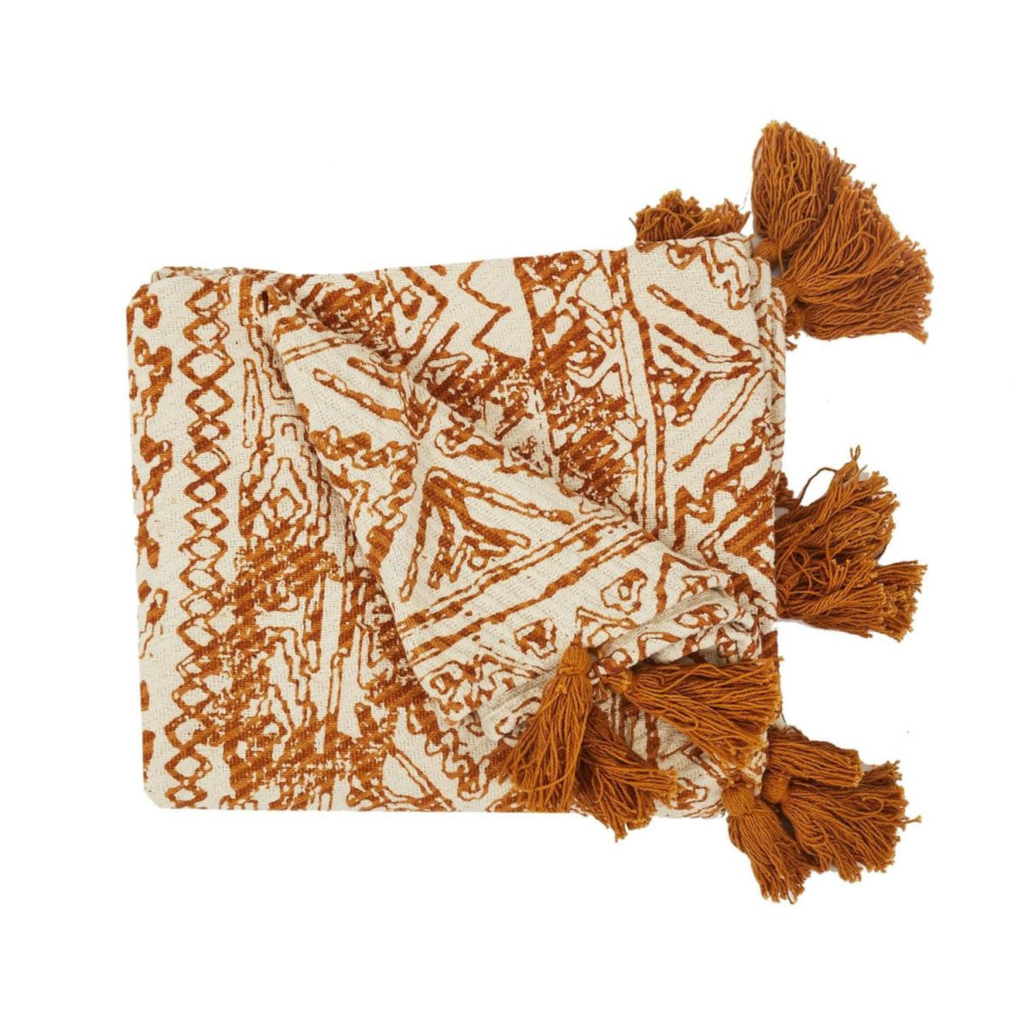 Voir la diapositive 2 : The Home Deco Factory Plaid en Coton Imprimé  Suli  120x150cm Ocre