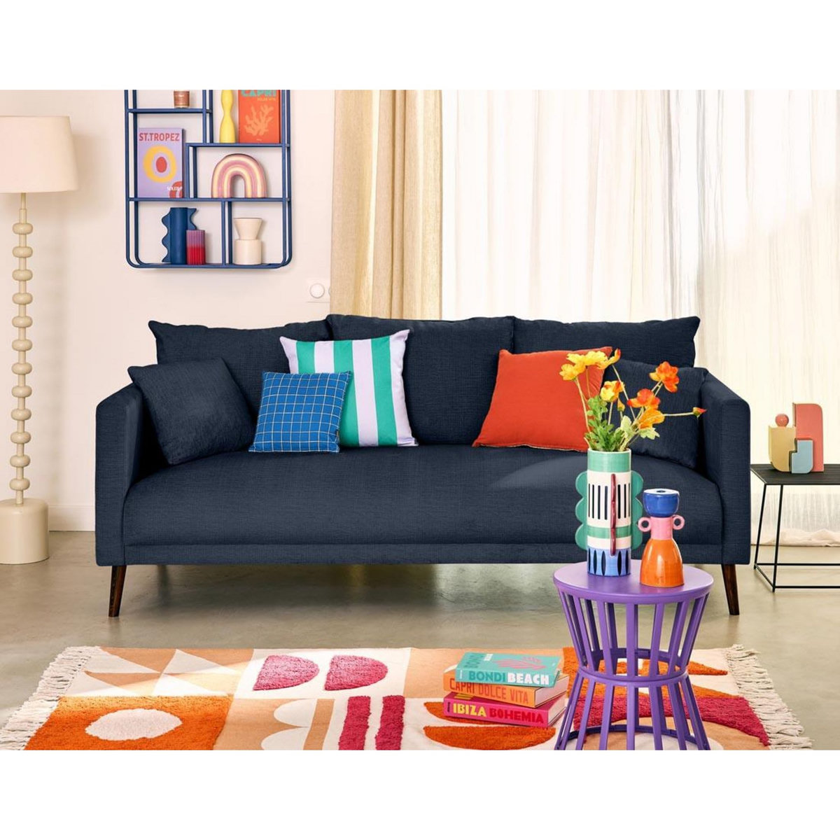 LISA DESIGN Ostrava - canapé droit 3 places en velours pieds en bois