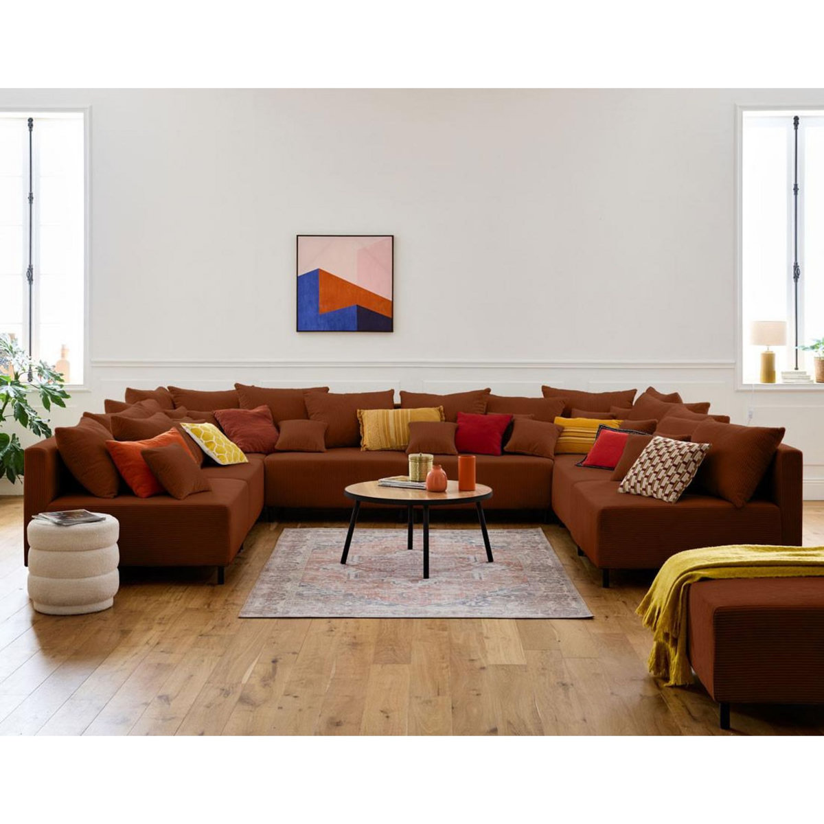 LISA DESIGN Edinburg - canapé modulable panoramique 8 places - en velours côtelé