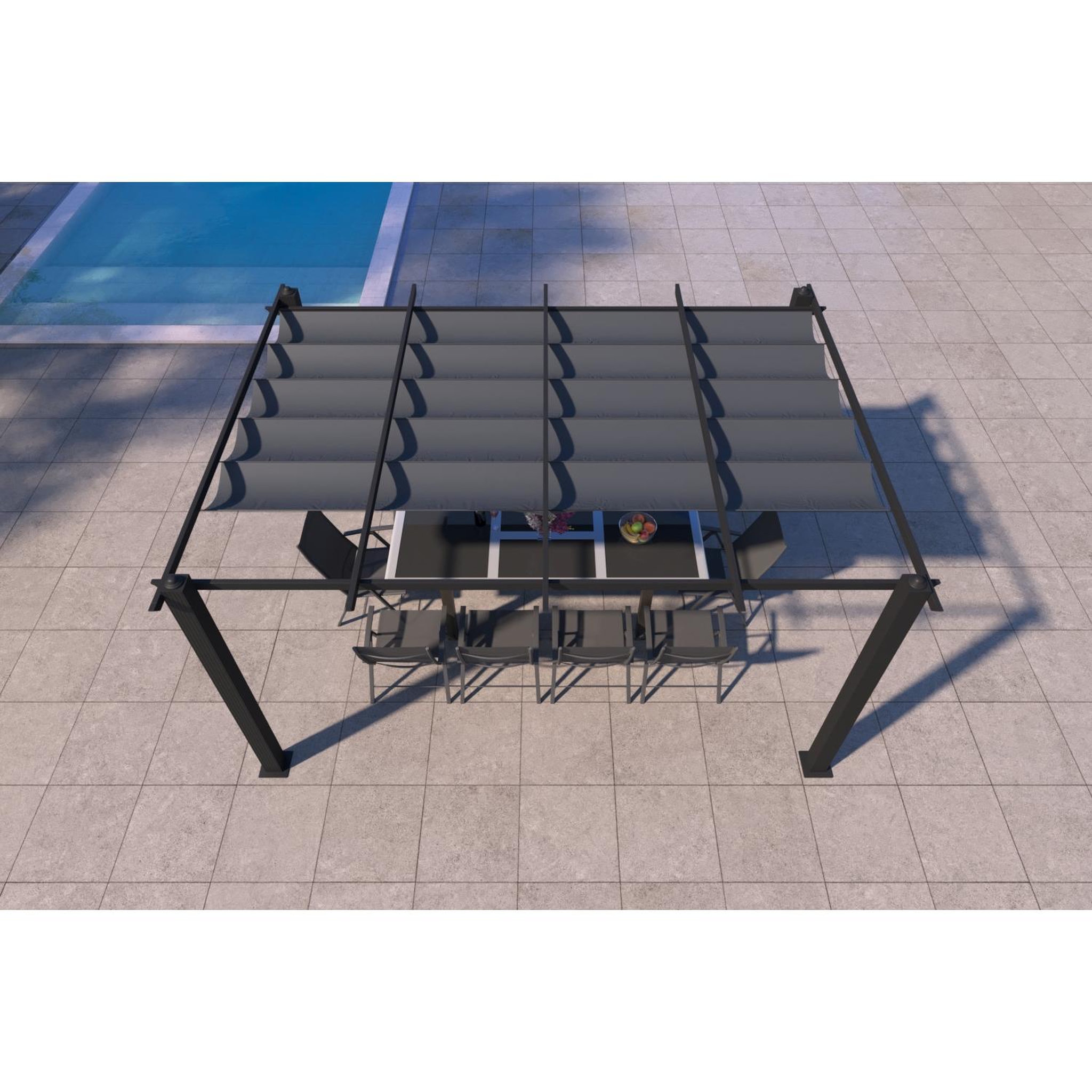 Voir la diapositive 5 : CONCEPT USINE Pergola auto-portée 3 x 4 m avec toile rétractable grise nila