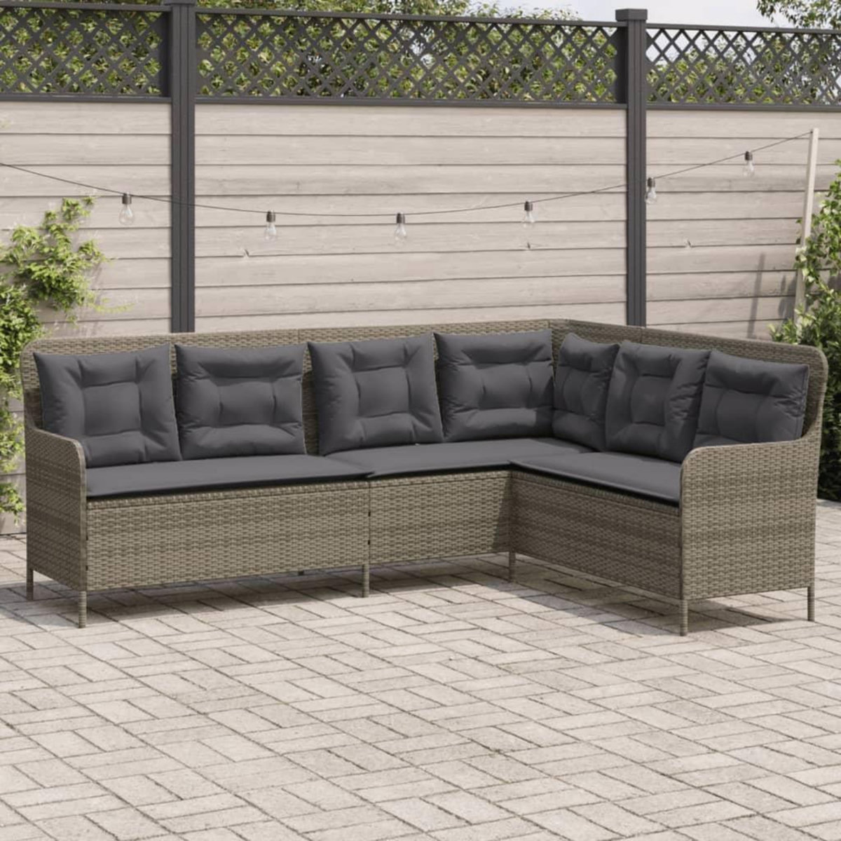 VIDAXL Canape de jardin avec coussins forme de L gris resine tressee