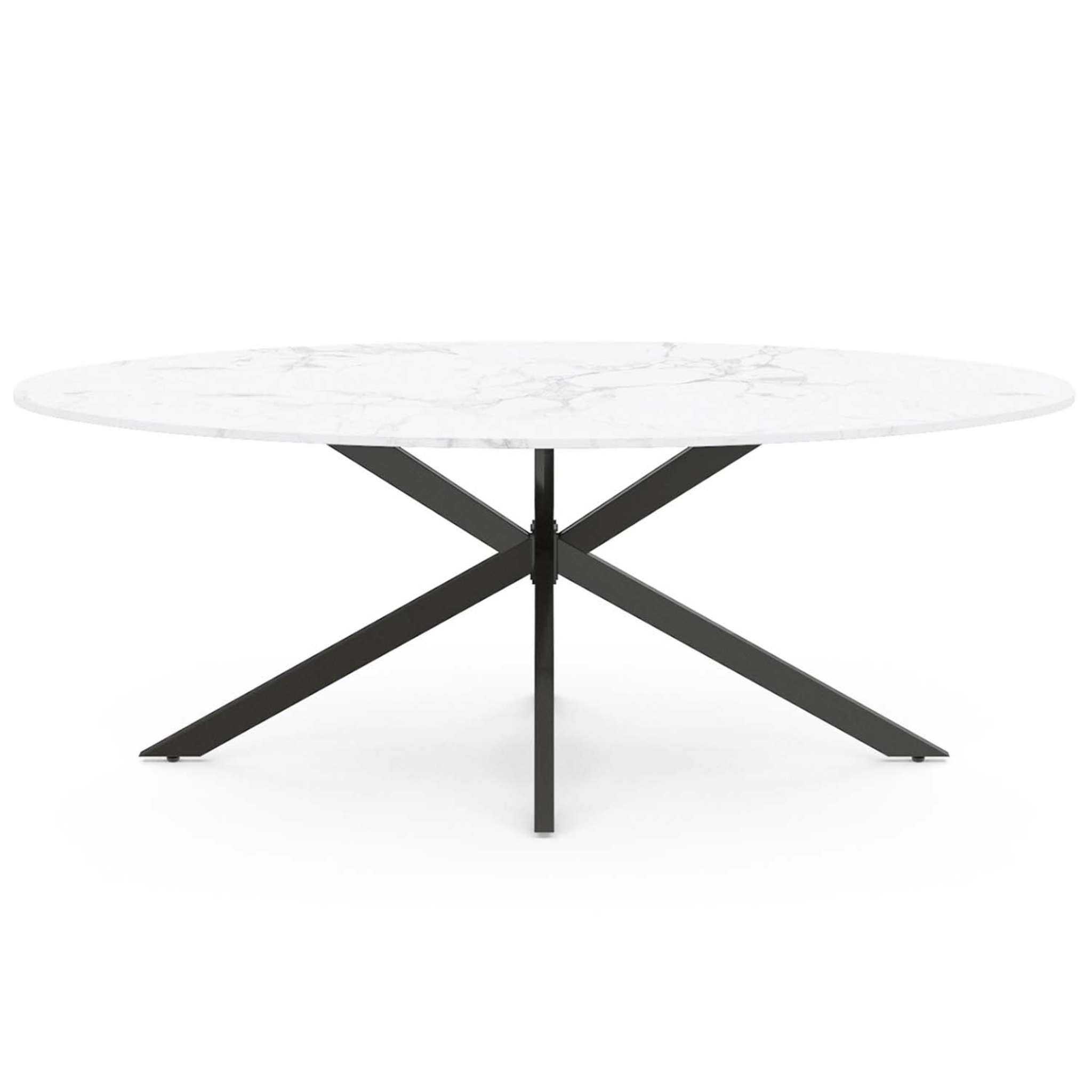 Voir la diapositive 3 : ID MARKET Table à manger ovale alix 10 personnes pied araignée noir et plateau effet marbre blanc alaska 200 cm