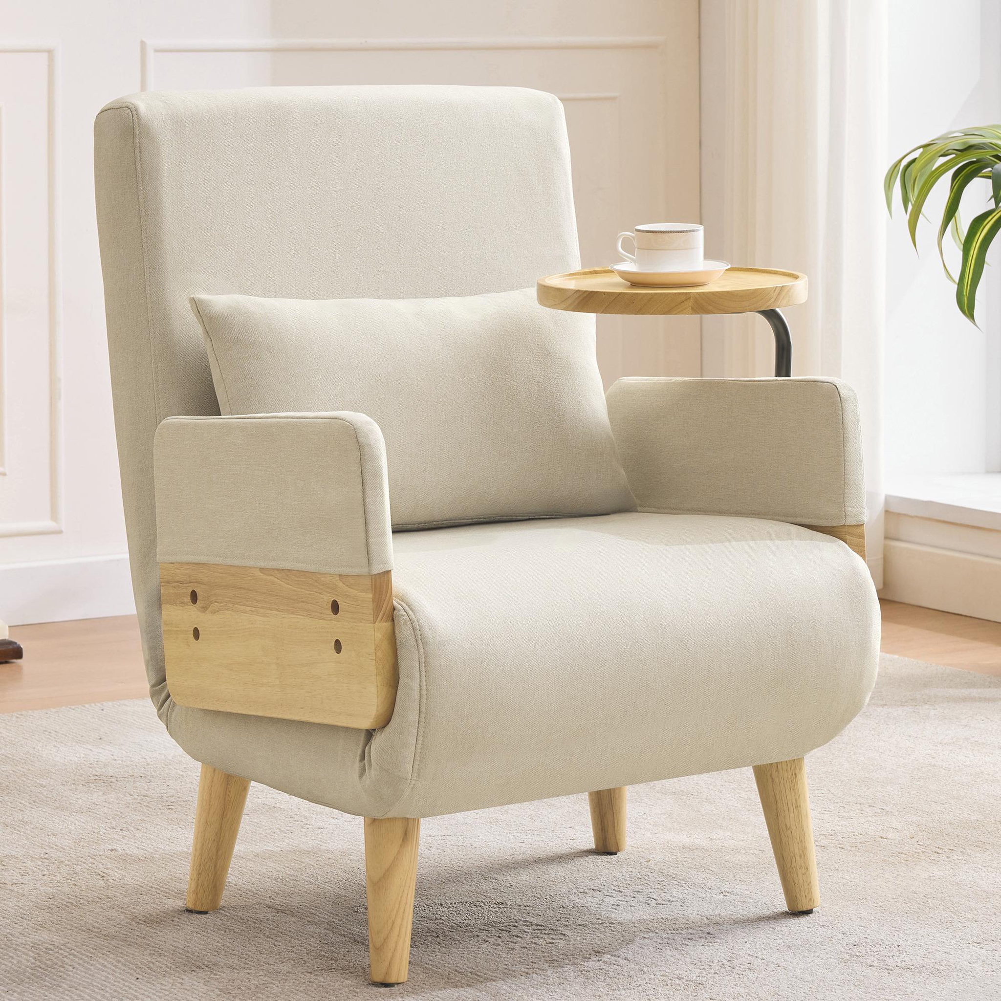 Voir la diapositive 2 : MERAX Fauteuil Convertible 3 En 1 Avec Plateau Beige Lin