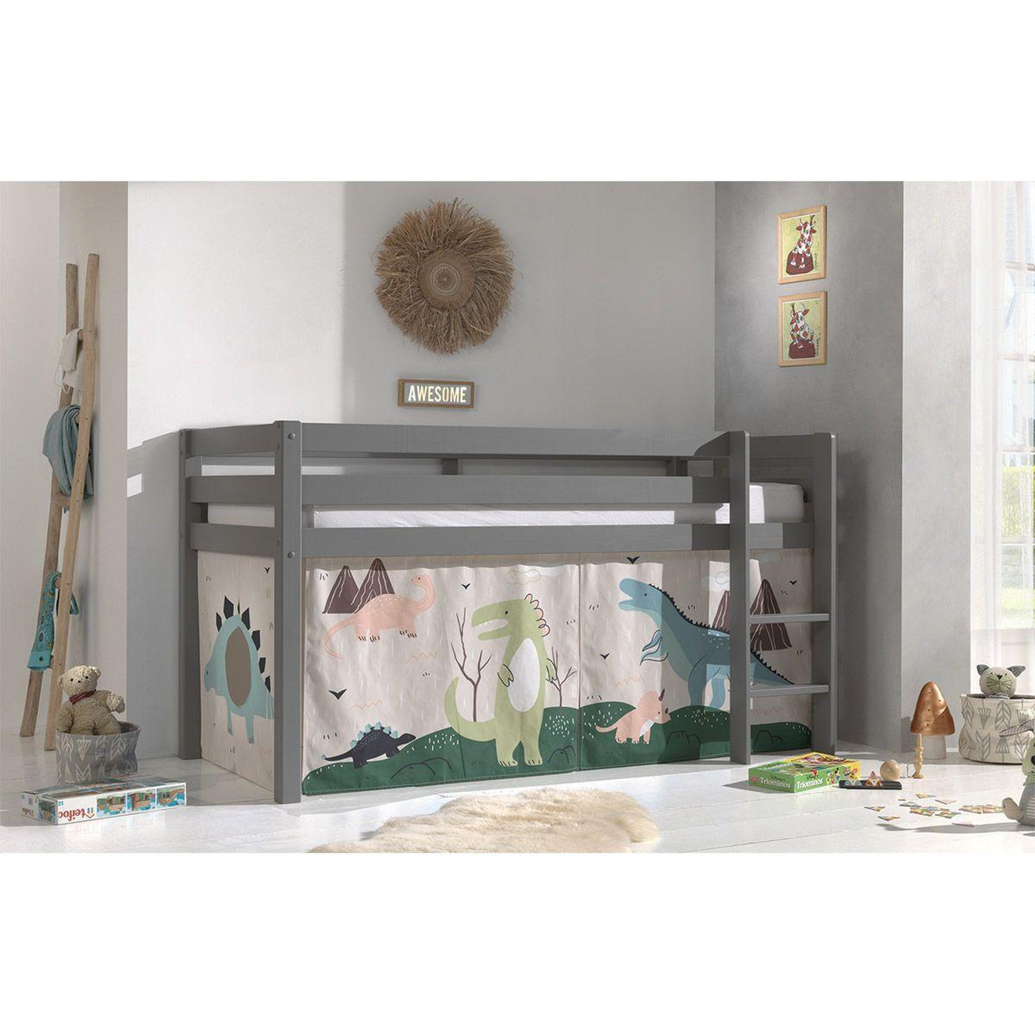 Voir la diapositive 2 : Paris Prix Lit enfant surélevé  pino dino  90x200cm gris