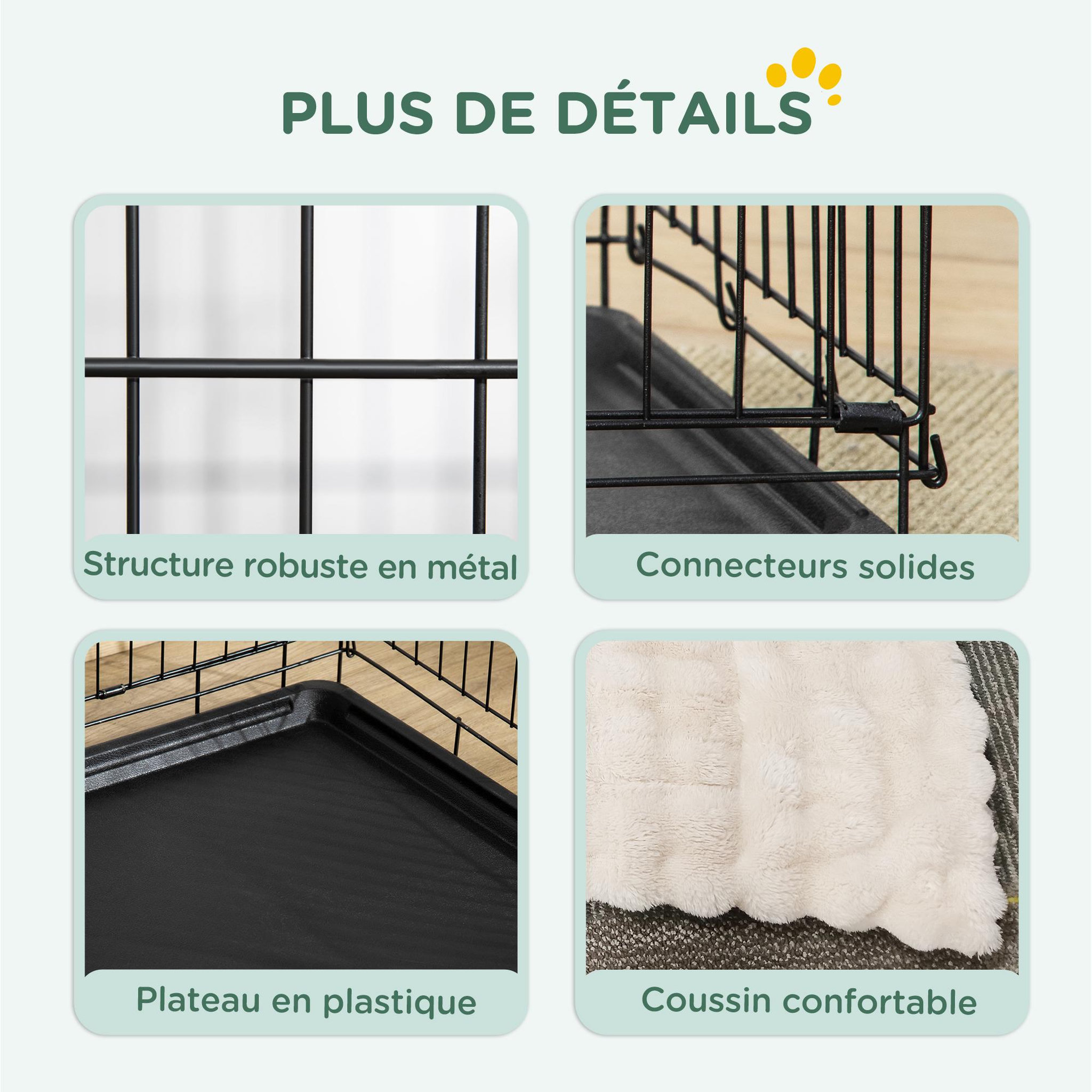 Voir la diapositive 6 : PAWHUT Cage chien pliable - 2 portes verrouillables, plateau amovible, coussin - 76 x 53 x 60 cm - beige noir
