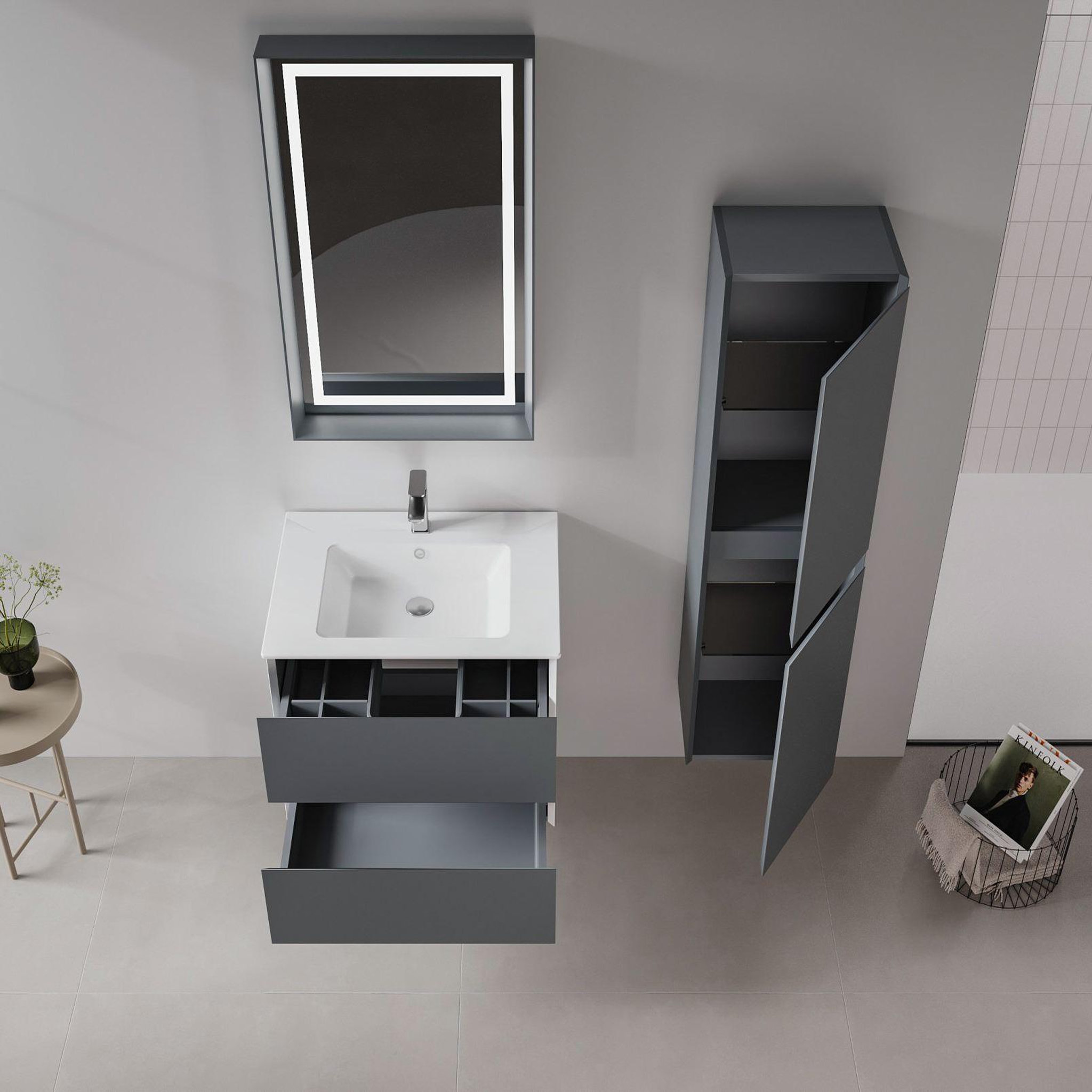 Voir la diapositive 3 : Habitat et Jardin Meuble avec simple vasque et miroir  Nest 71 v2  - 71 x 51 x 55 cm - Matte Anthracite