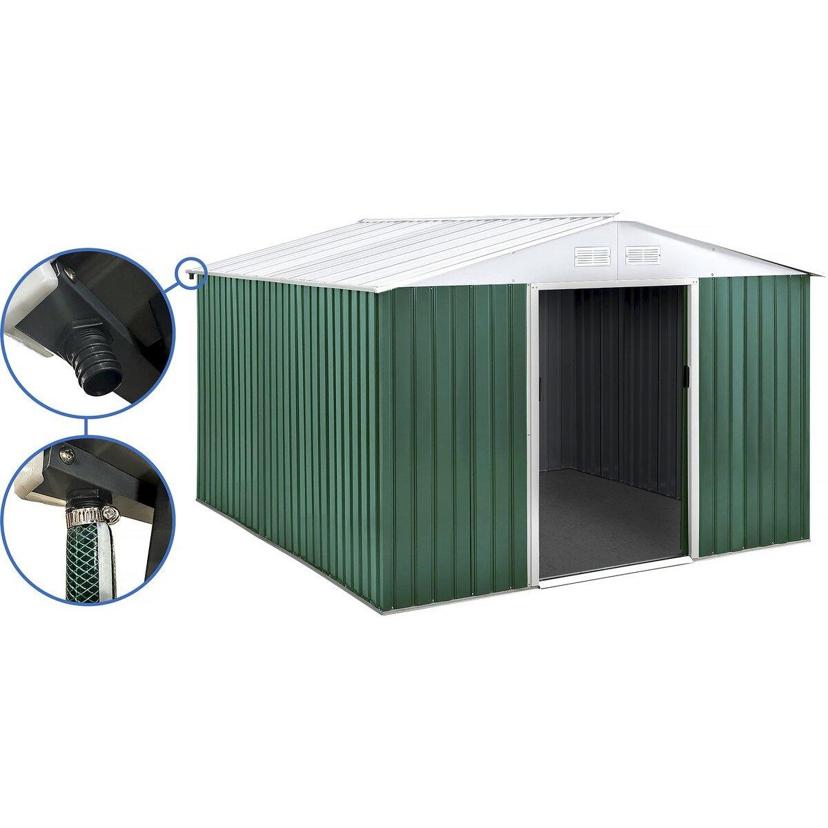 Habitat et Jardin Abri de jardin métal -  Rosas   - 10.85 m² avec gouttière - Vert