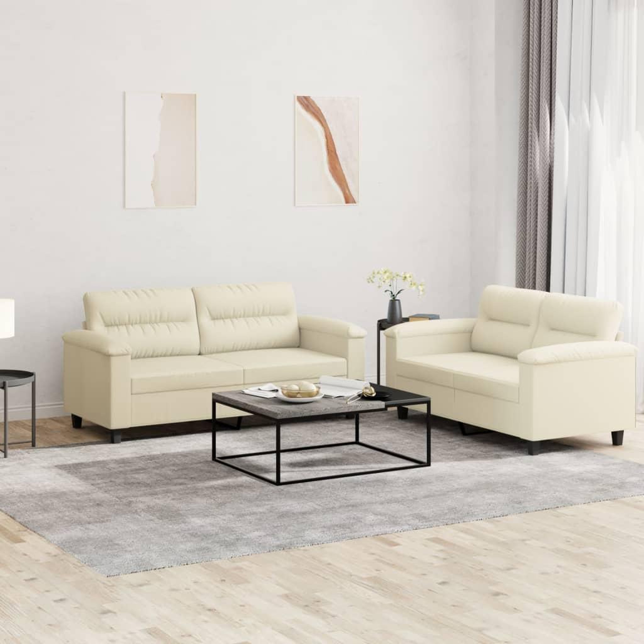 VIDAXL Ensemble de canapes 2 pcs avec coussins Creme Similicuir