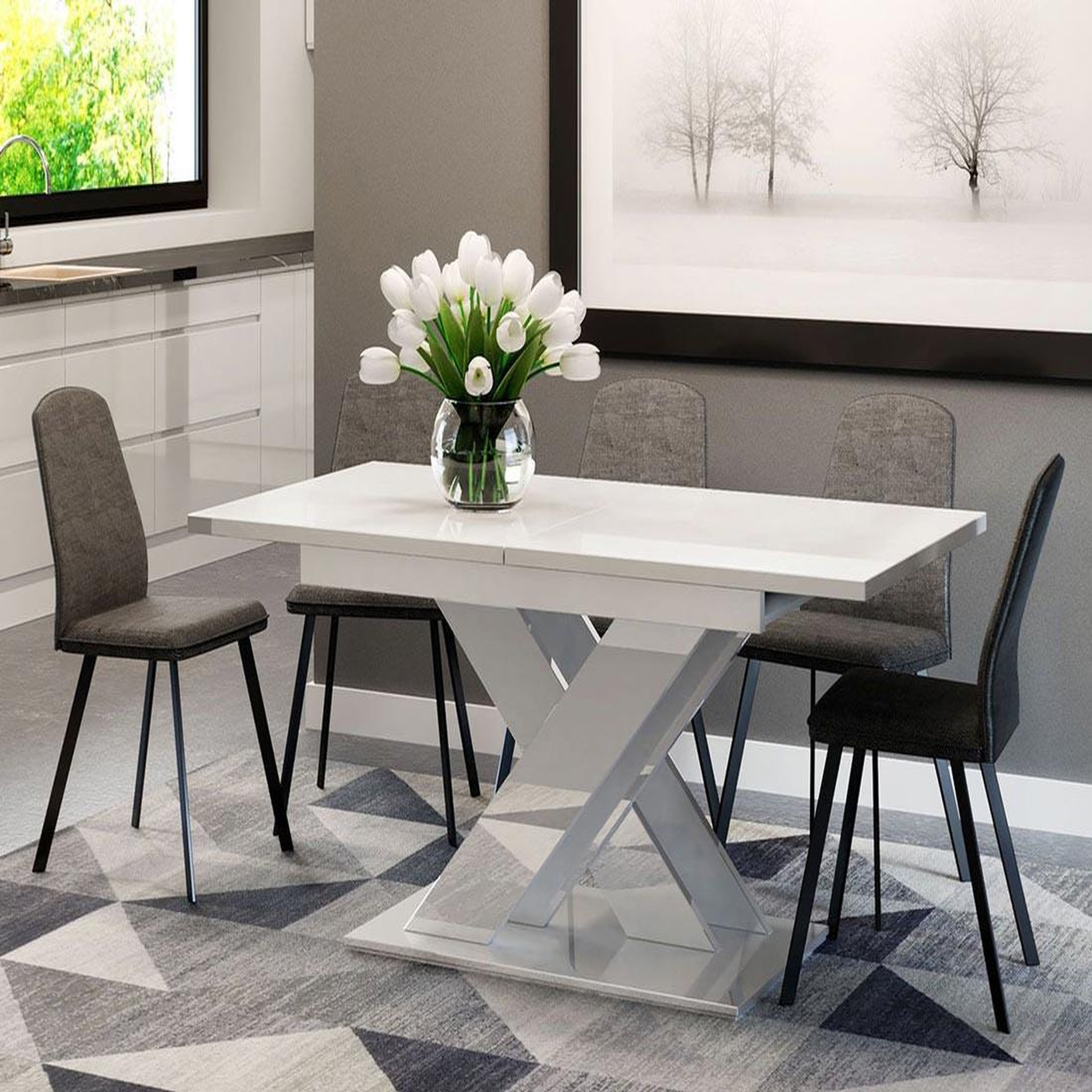 Voir la diapositive 2 : BEST MOBILIER Buriti - table à manger extensible - blanche - 4 à 6 personnes