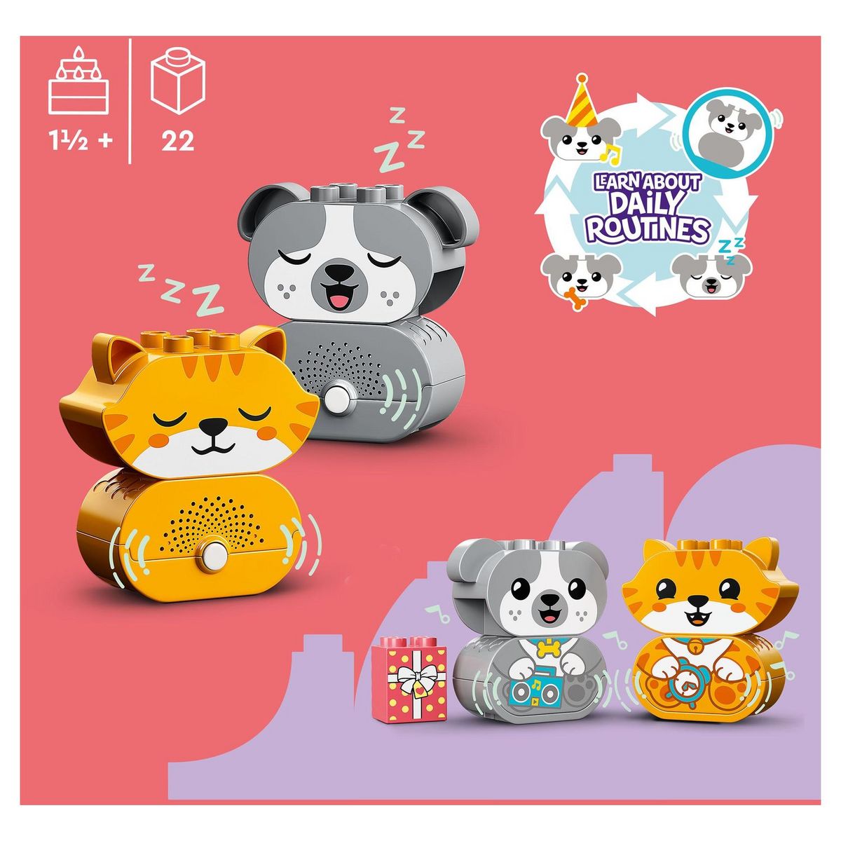 LEGO DUPLO 10977 Mes Premiers Chiot et Chaton avec Effets Sonores, Jouet d'Éveil Enfant