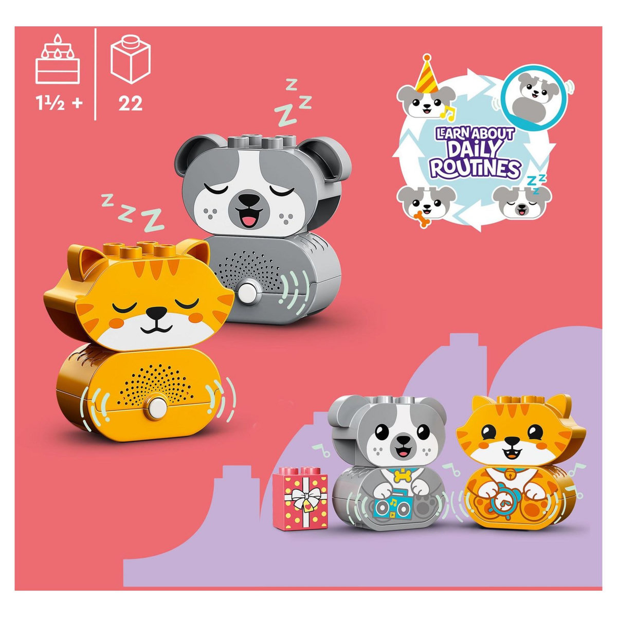 LEGO DUPLO 10977 Mes Premiers Chiot et Chaton avec Effets Sonores, Jouet d'Éveil Enfant