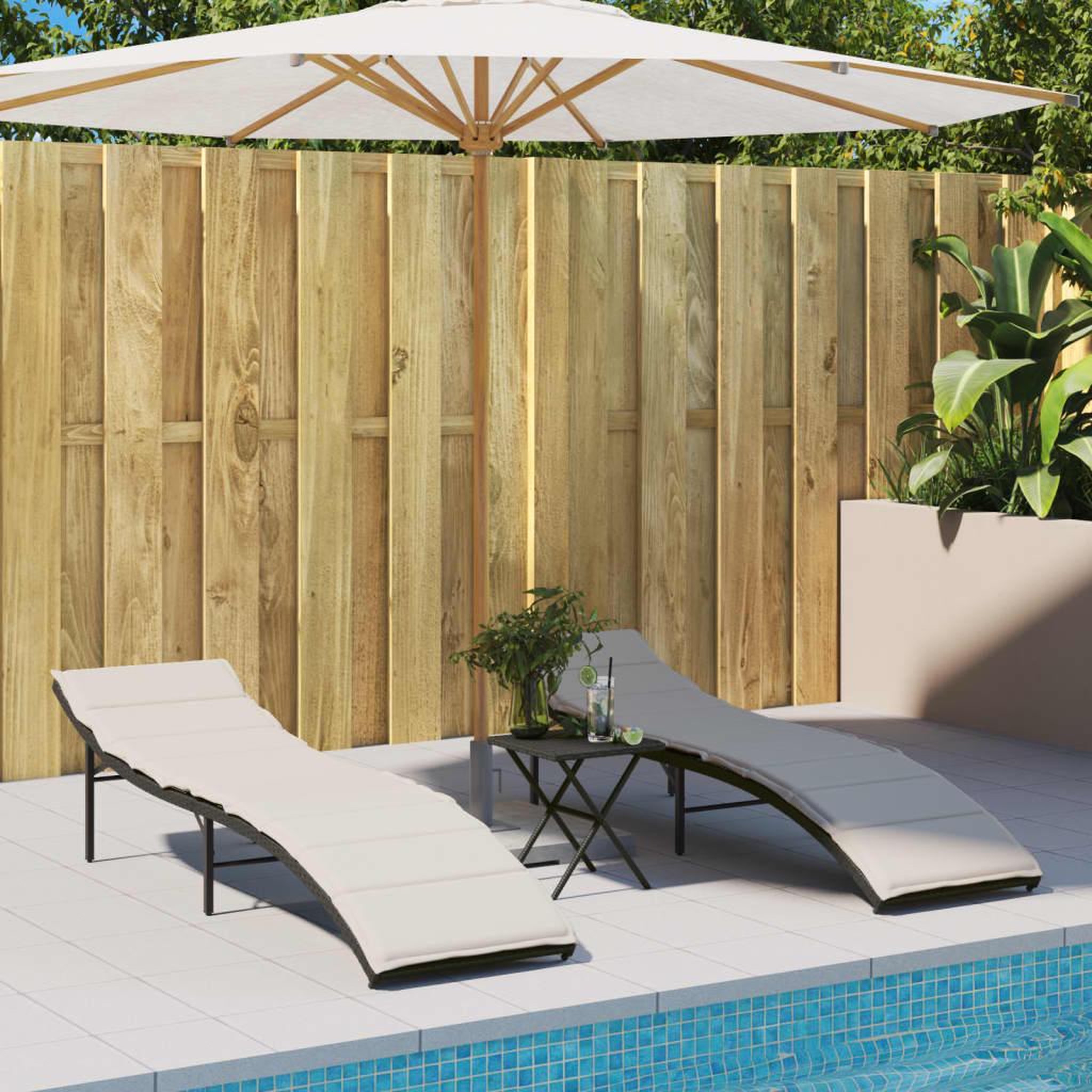 VIDAXL Chaises longues lot de 2 avec coussins noir resine tressee