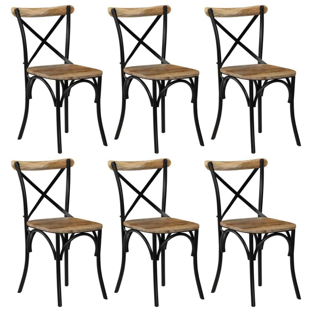 VIDAXL Chaises a dossier croise lot de 6 noir bois de manguier massif