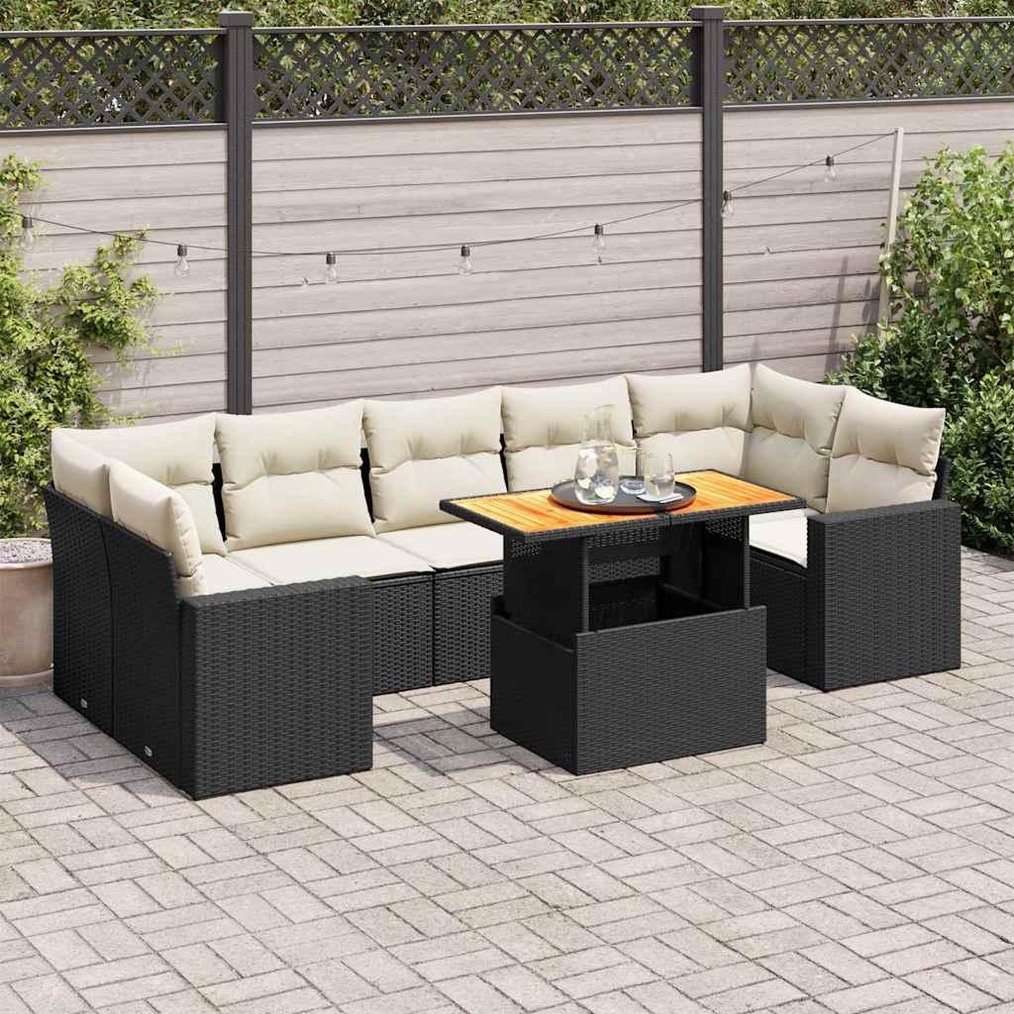VIDAXL Salon de jardin 8 pcs avec coussins noir resine tressee
