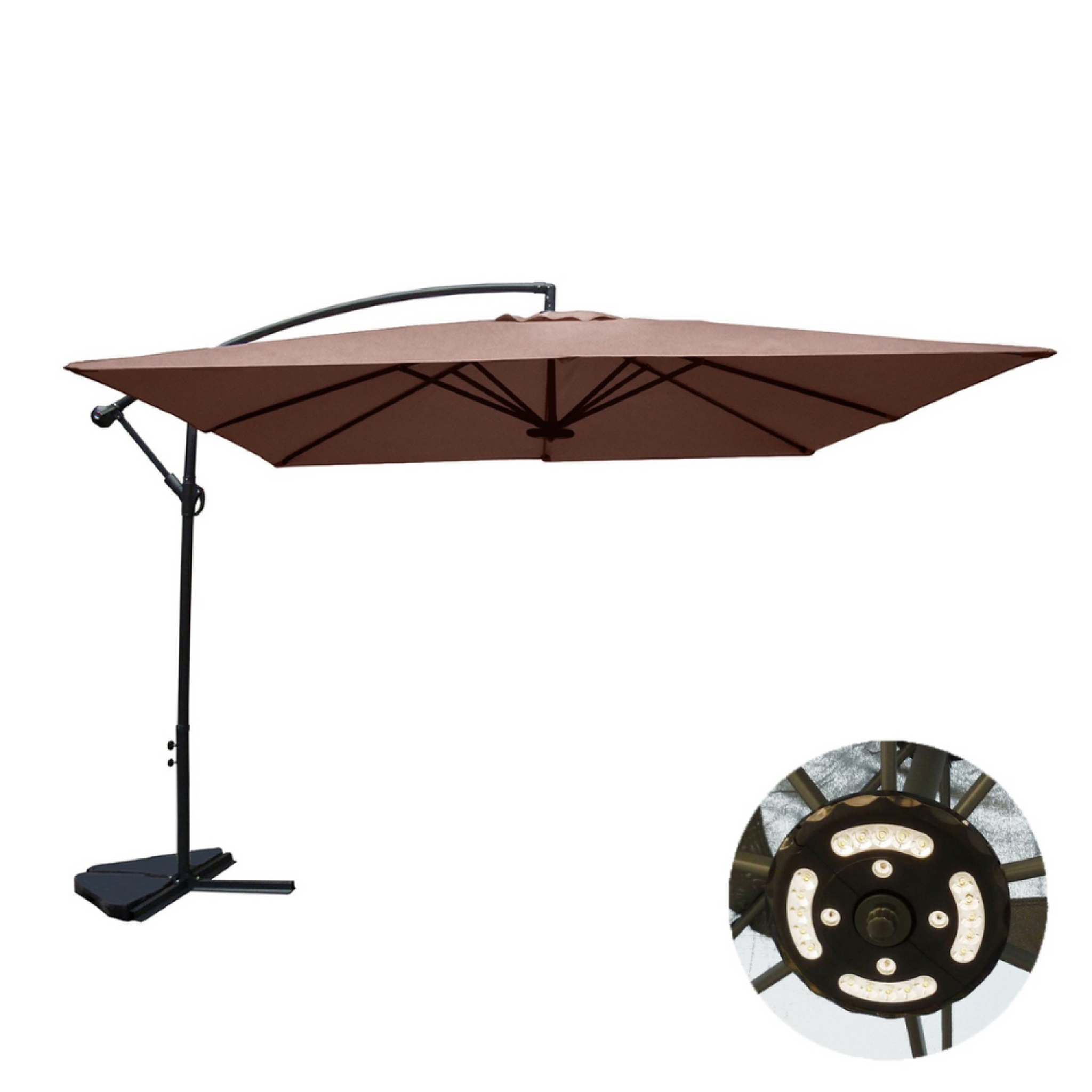 CONCEPT USINE Parasol marron déporté carré 3 x 3 m led solenzara