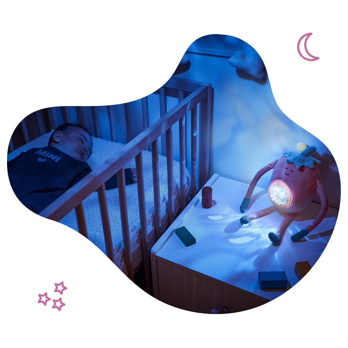 BADABULLE Veilleuse Peluche Bébé Barnabé Badabulle - Projection Tamisée -Berceuses, Bruits Blancs - Sur Piles