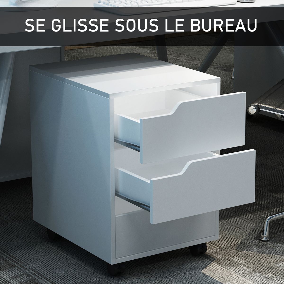 HOMCOM HOMCOM Caisson de bureau rangement sur roulettes 3 tiroirs verrouillables 40 x 50 x 57,5 cm MDF blanc