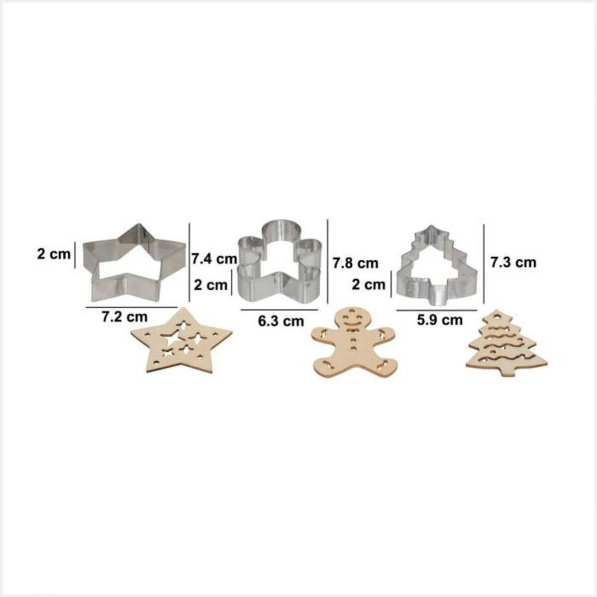 FIVE Lot de 3 Emporte-Pièces & 3 Embosseurs  Noël  7cm Argent