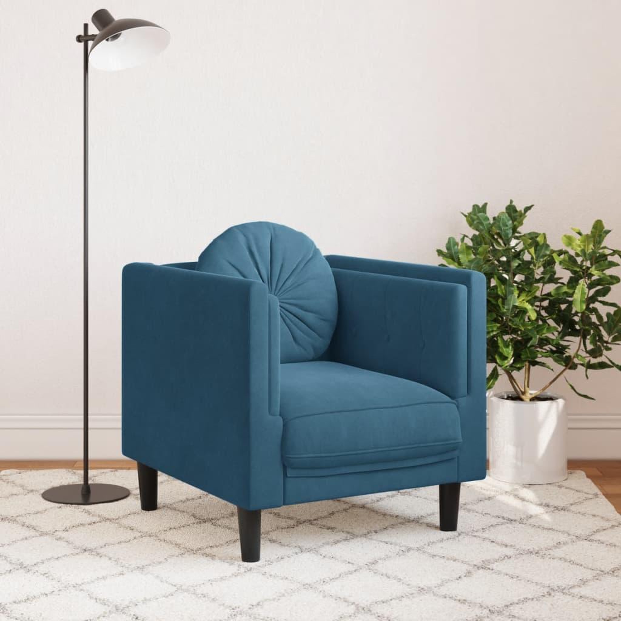 Voir la diapositive 3 : VIDAXL Fauteuil avec coussin bleu velours