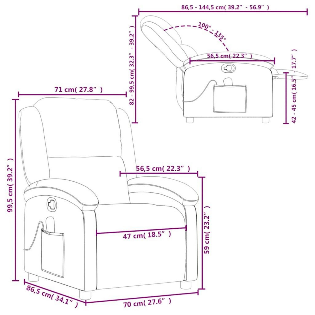 VIDAXL Fauteuil de massage inclinable rouge bordeaux velours