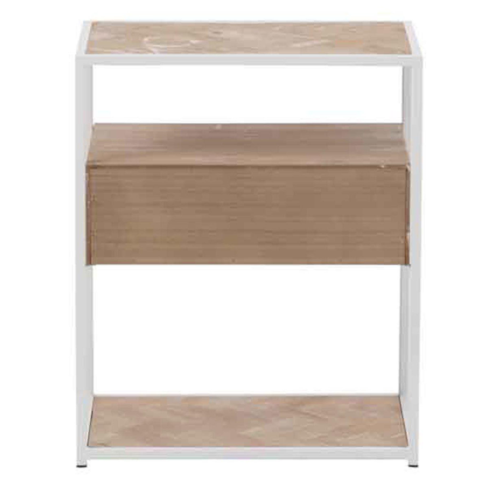 Voir la diapositive 4 : J-LINE Table d'Appoint 1 Tiroir  Miraza  61cm Naturel & Blanc