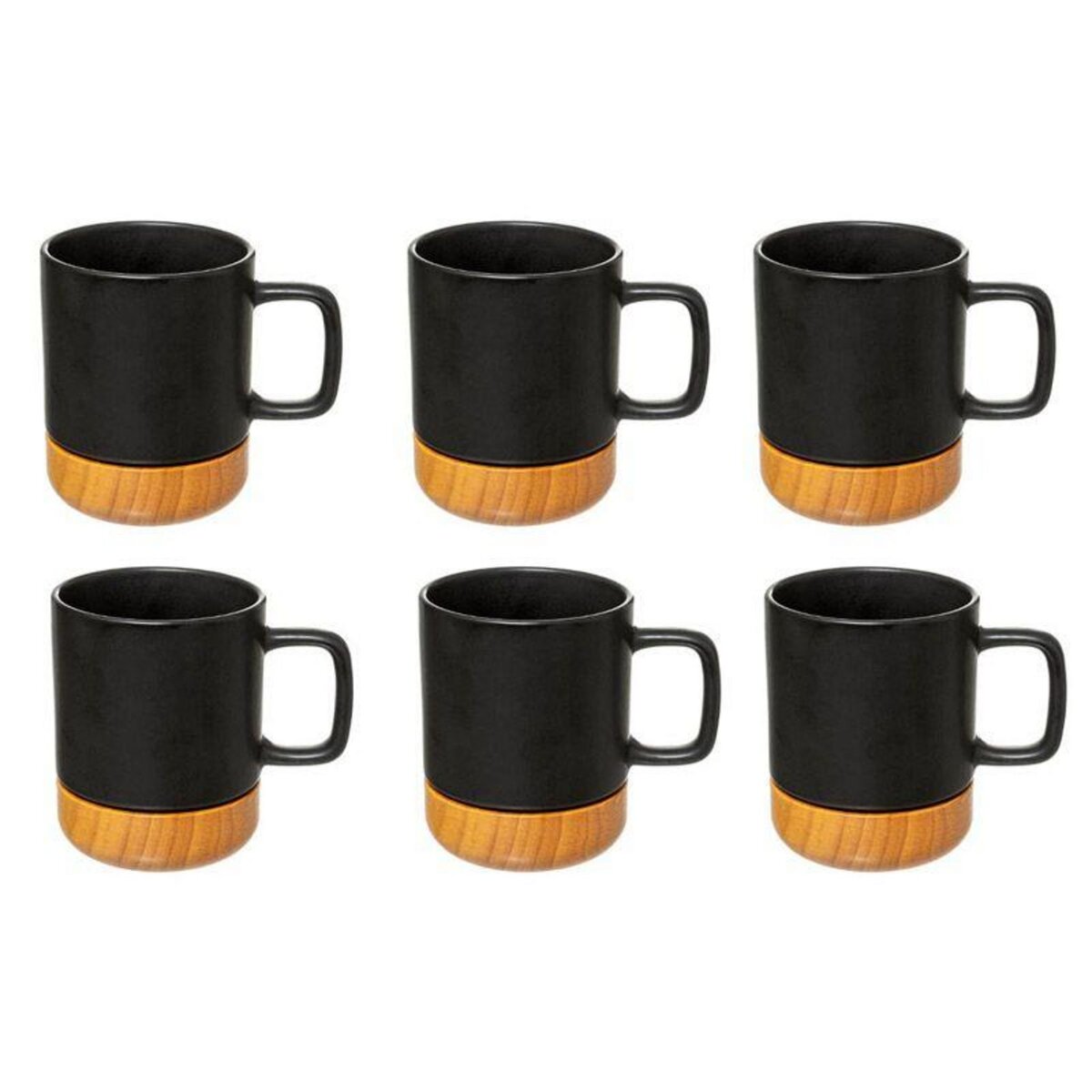  Lot de 6 Mugs Ronds  Modern Wood  43cl Noir