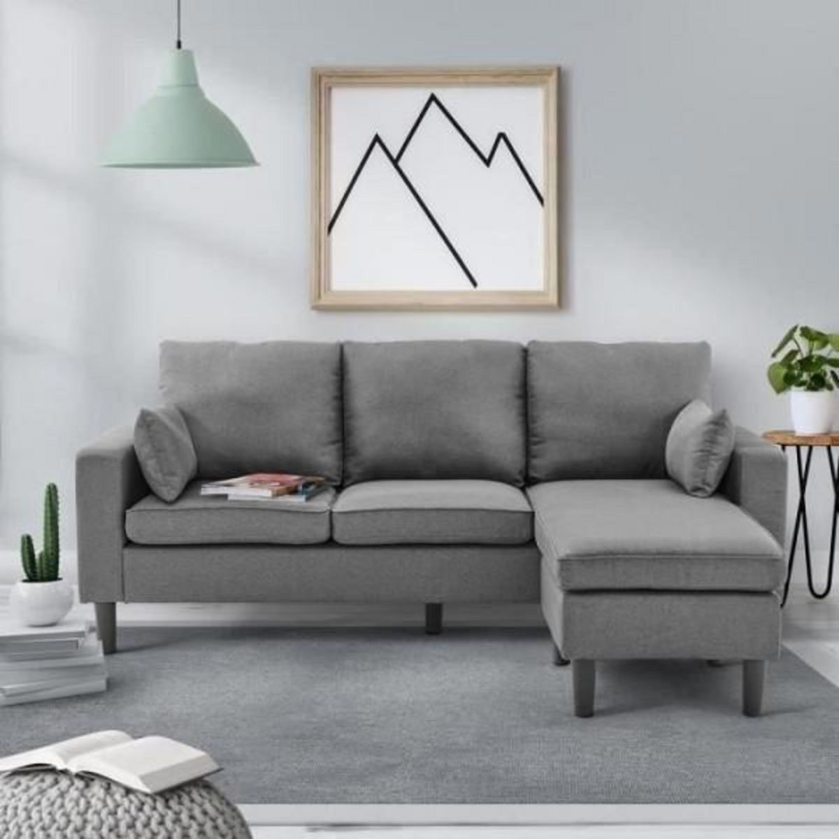 MARKET24 Canapé d'angle fixe réversible Boston - Tissu Gris foncé - L 194 x P 139 x H 83 cm