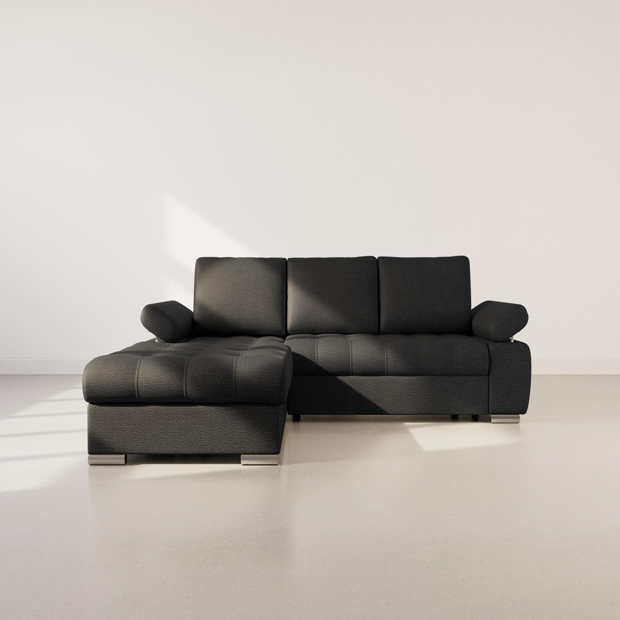 Voir la diapositive 6 : BEST MOBILIER Bianca - canapé d'angle gauche 4 places convertible avec coffre en tissu texturé