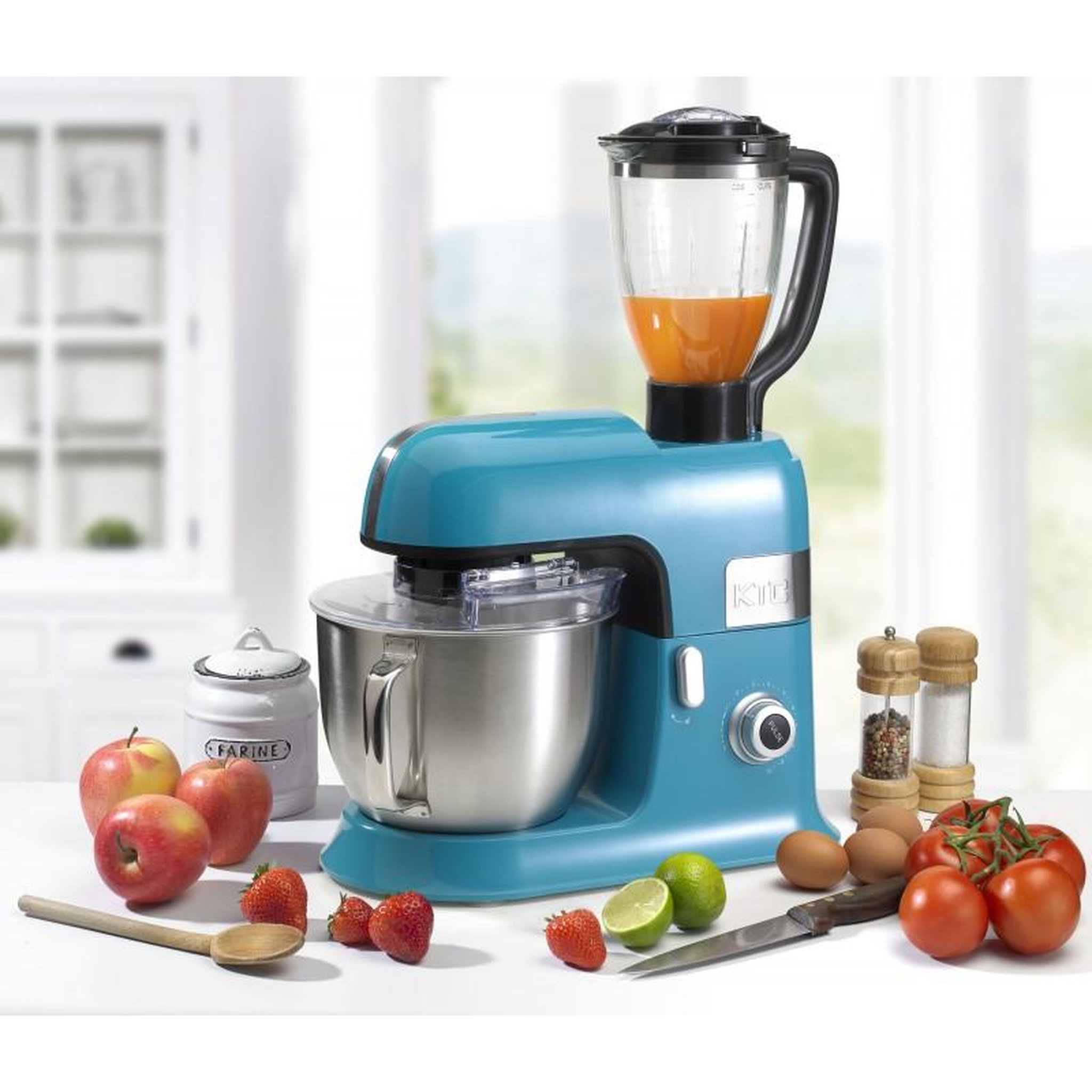 Voir la diapositive 3 : KITCHENCOOK Kitchencook - expert_xl_blue - robot pétrin 6,5l - 1300w - blender verre 1,5l