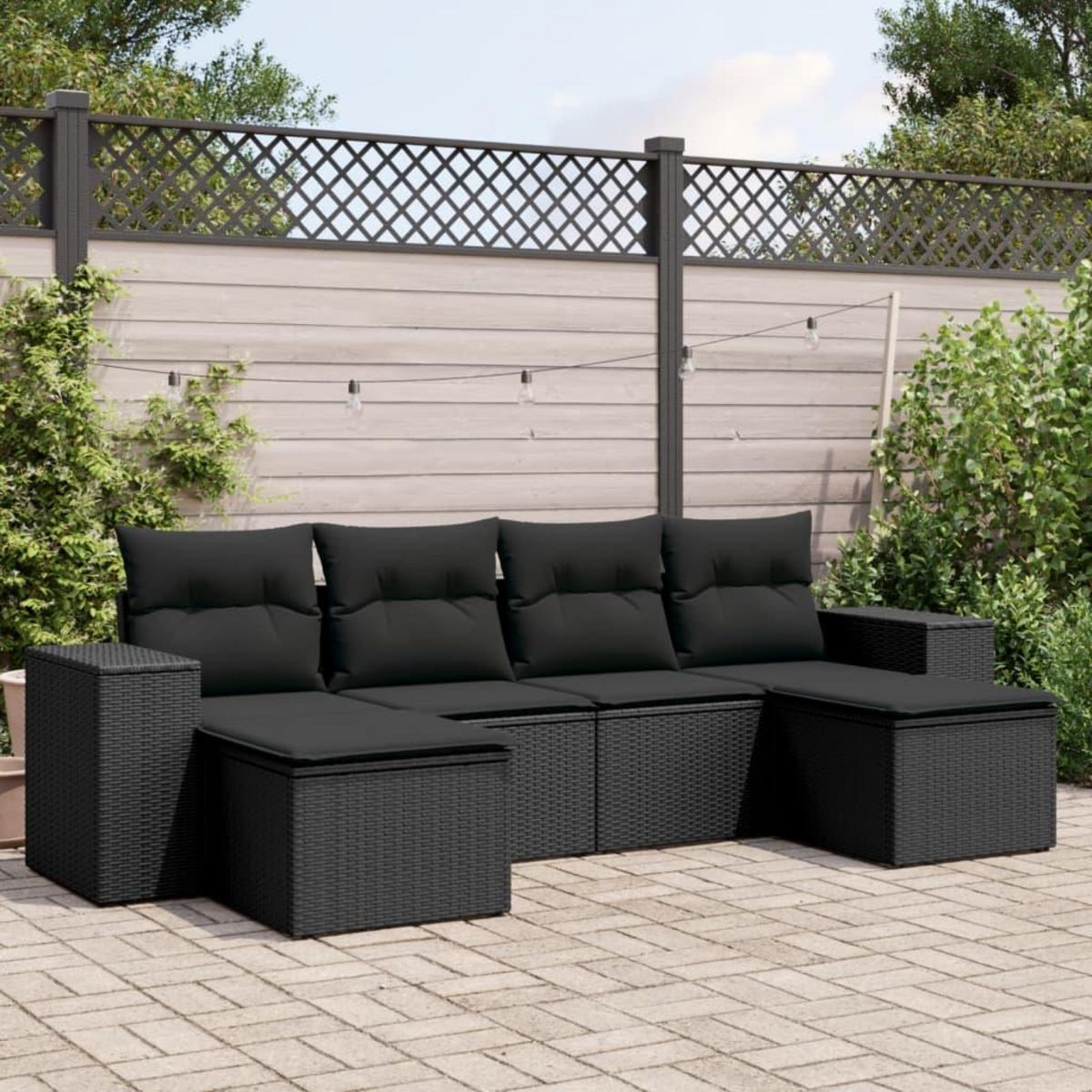 VIDAXL Salon de jardin 6 pcs avec coussins noir resine tressee