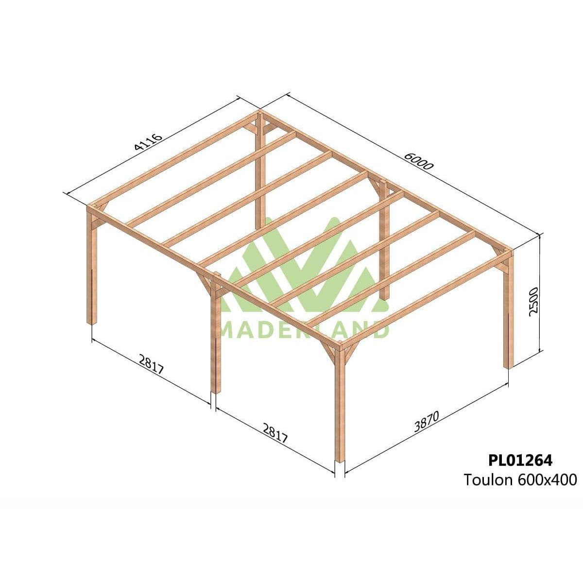 JARDIDECO Pergola en bois lamellé-collé Toulon 600 x 400 cm - Maderland