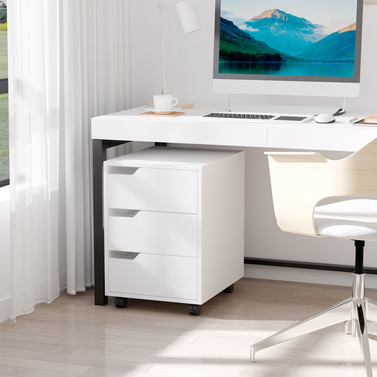 HOMCOM HOMCOM Caisson de bureau rangement sur roulettes 3 tiroirs verrouillables 40 x 50 x 57,5 cm MDF blanc
