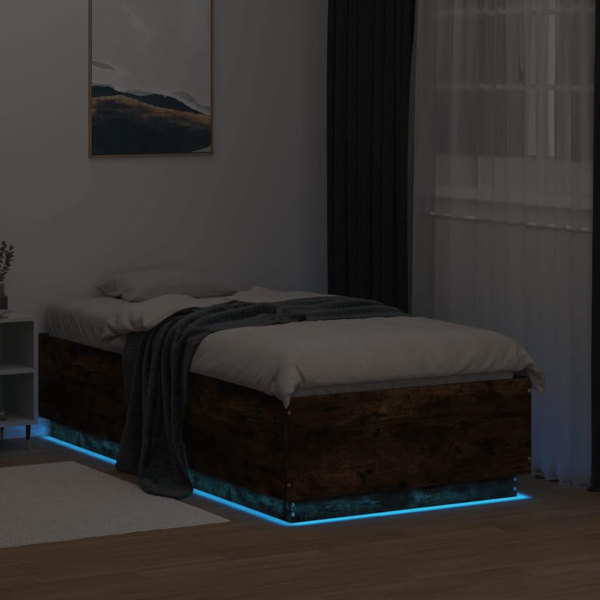 Voir la diapositive 4 : VIDAXL Cadre de lit avec LED sans matelas chene fume 75x190 cm