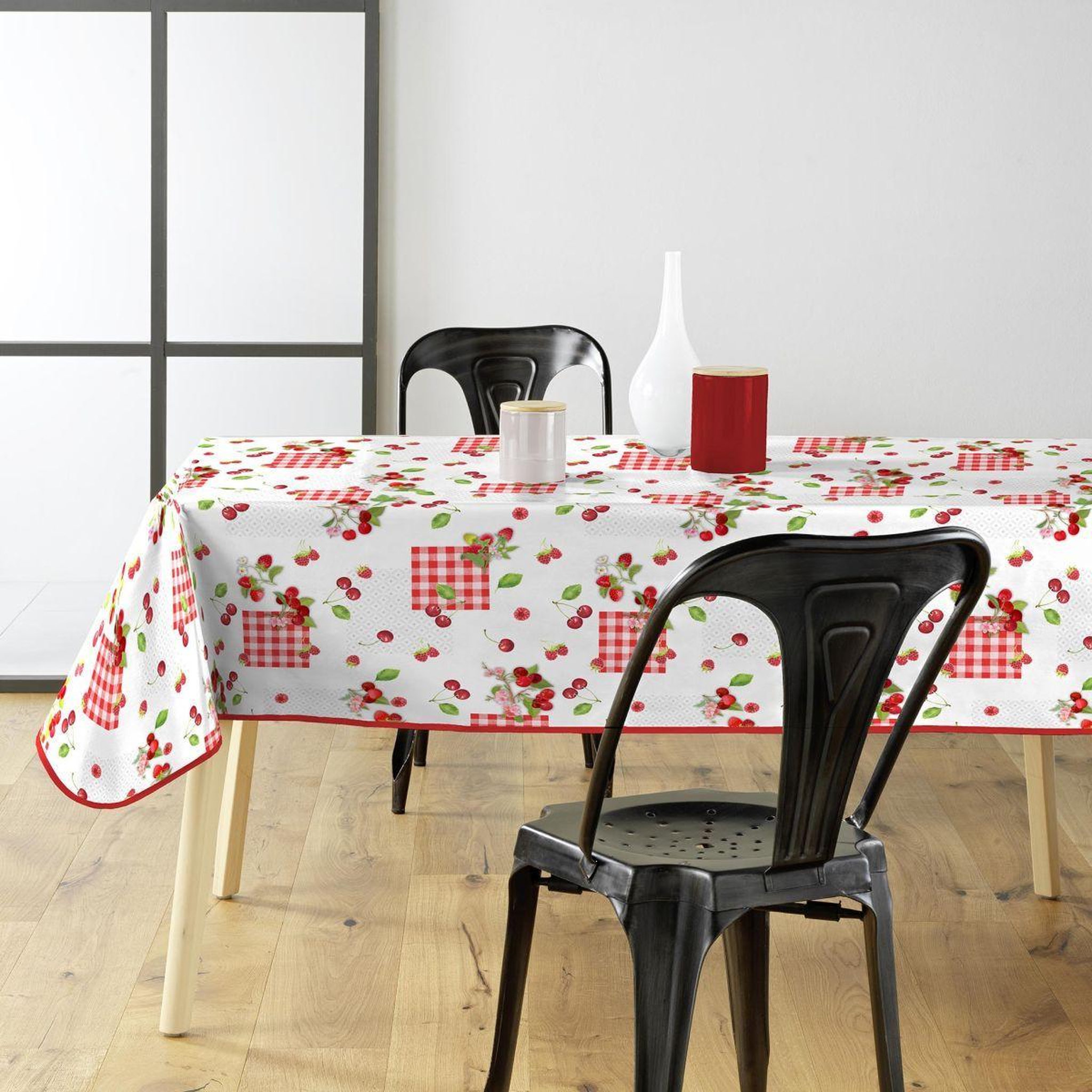 Douceur d'Intérieur Nappe toile cirée  cerise  140x240cm rouge