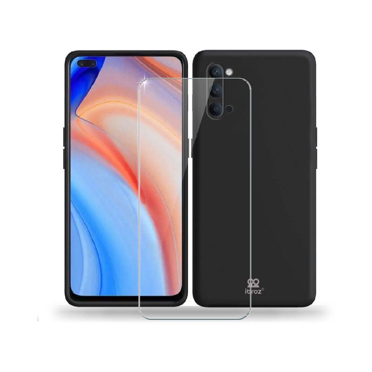 IBROZ Coque Oppo Reno 4 Coque noir + Verre trempé