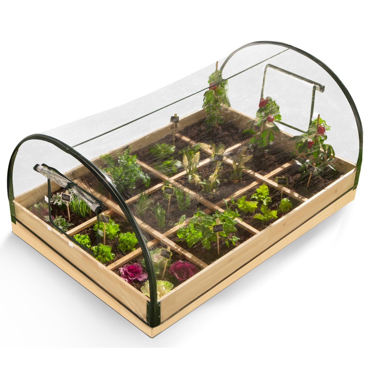 ID MARKET Kit complet 3 bacs modulables carrés potager et serre à tomates + treillis + housse