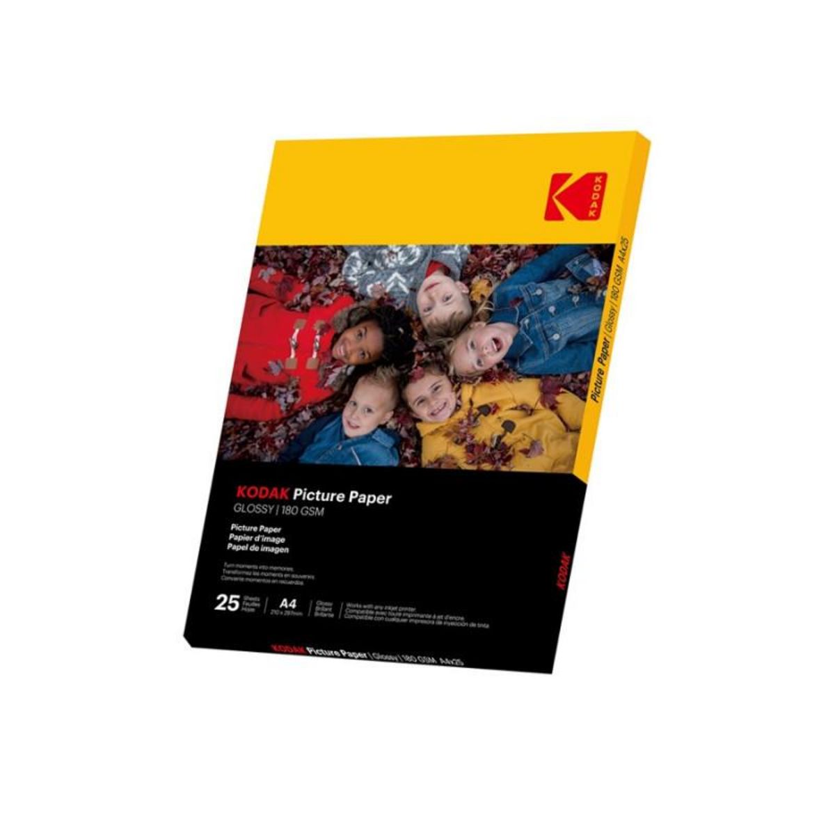 Kodak Papier d impression Kodak 25 feuilles de papier photo 180gsm, brillant, Format A4