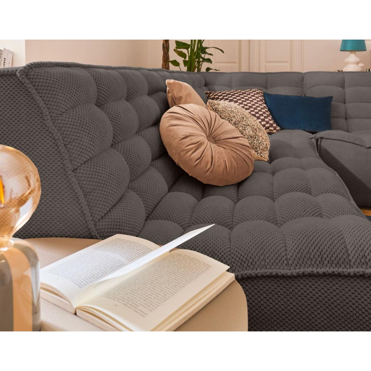 LISA DESIGN Ellie - canapé modulable d'angle réversible 4 places en velours texturé