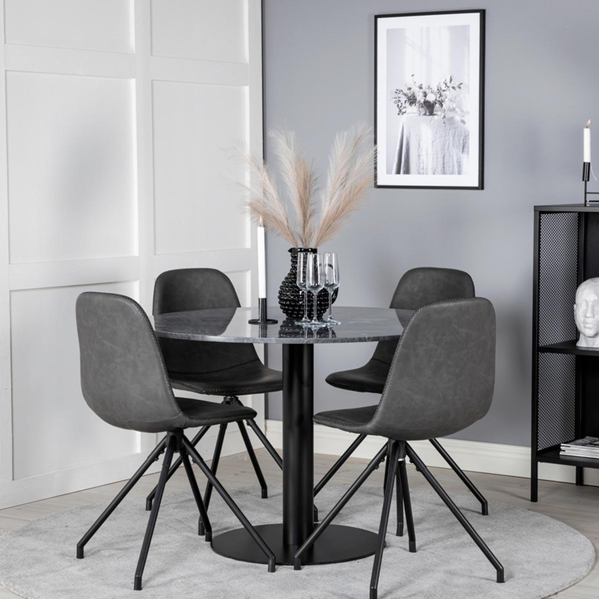 Voir la diapositive 4 : Paris Prix Ensemble Table à Manger & 4 Chaises  Estelle I & Polar I  106cm Gris Foncé & Noir