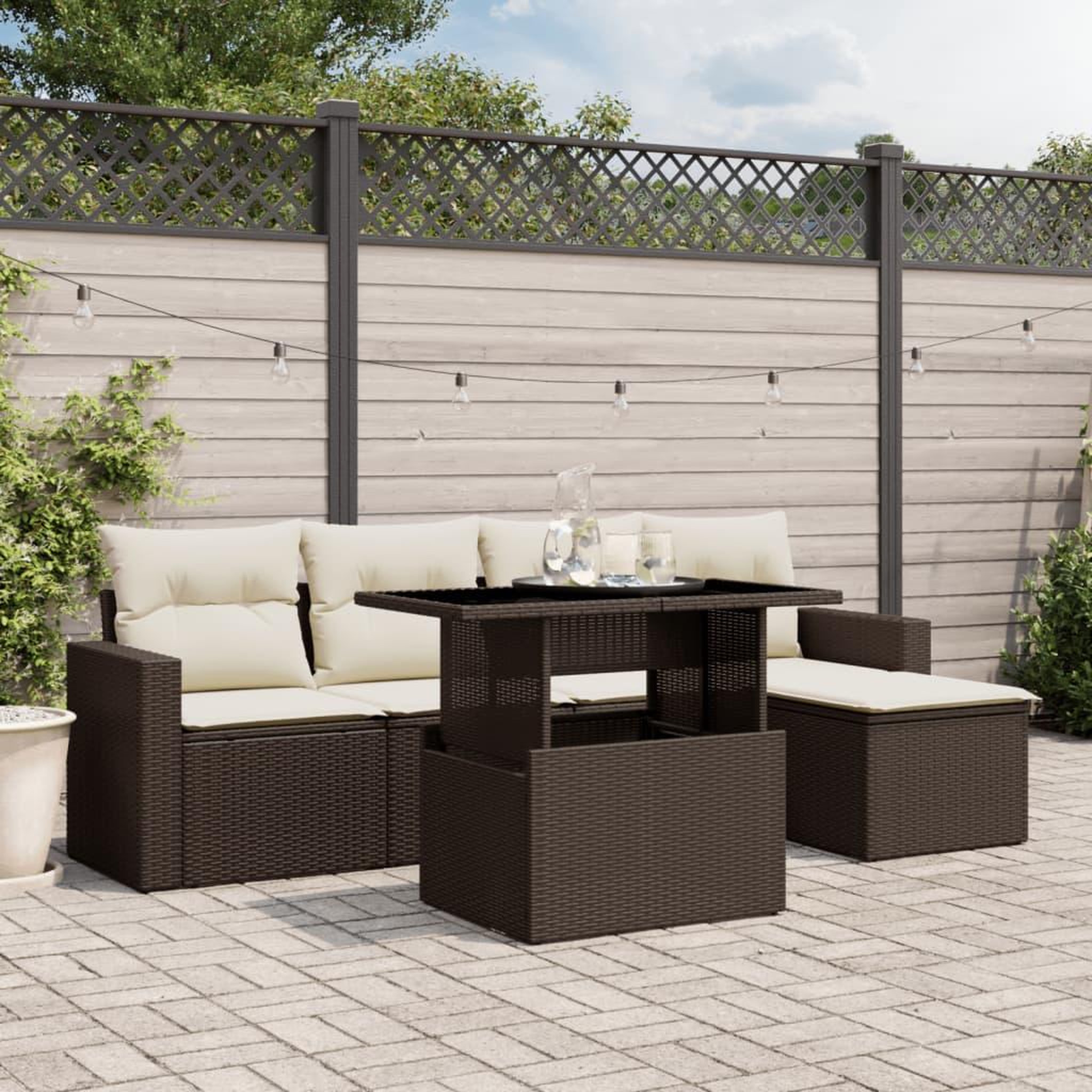 VIDAXL Salon de jardin avec coussins 6 pcs marron resine tressee