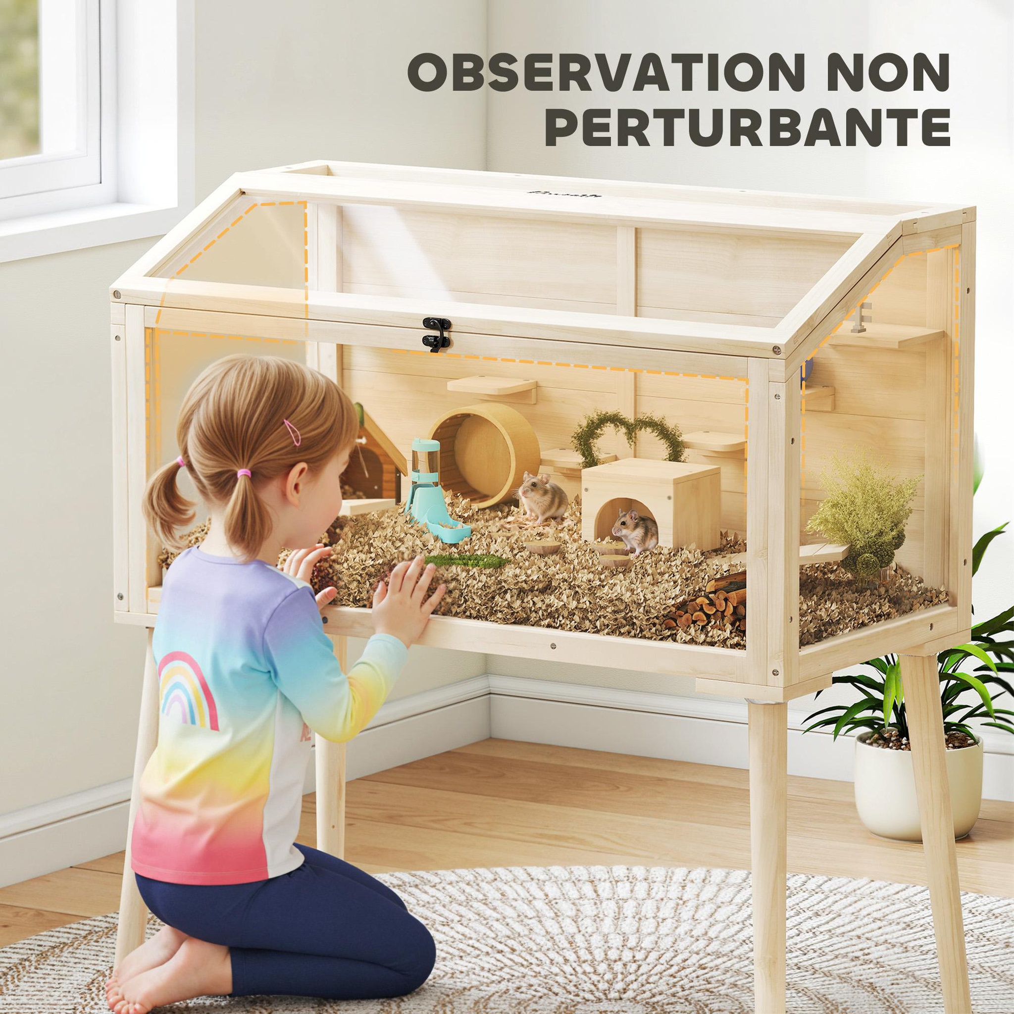 Voir la diapositive 6 : PAWHUT Cage hamster rongeur en bois plexiglas - 7 plateformes - multi-accessoires - 110 x 52 x 101 cm