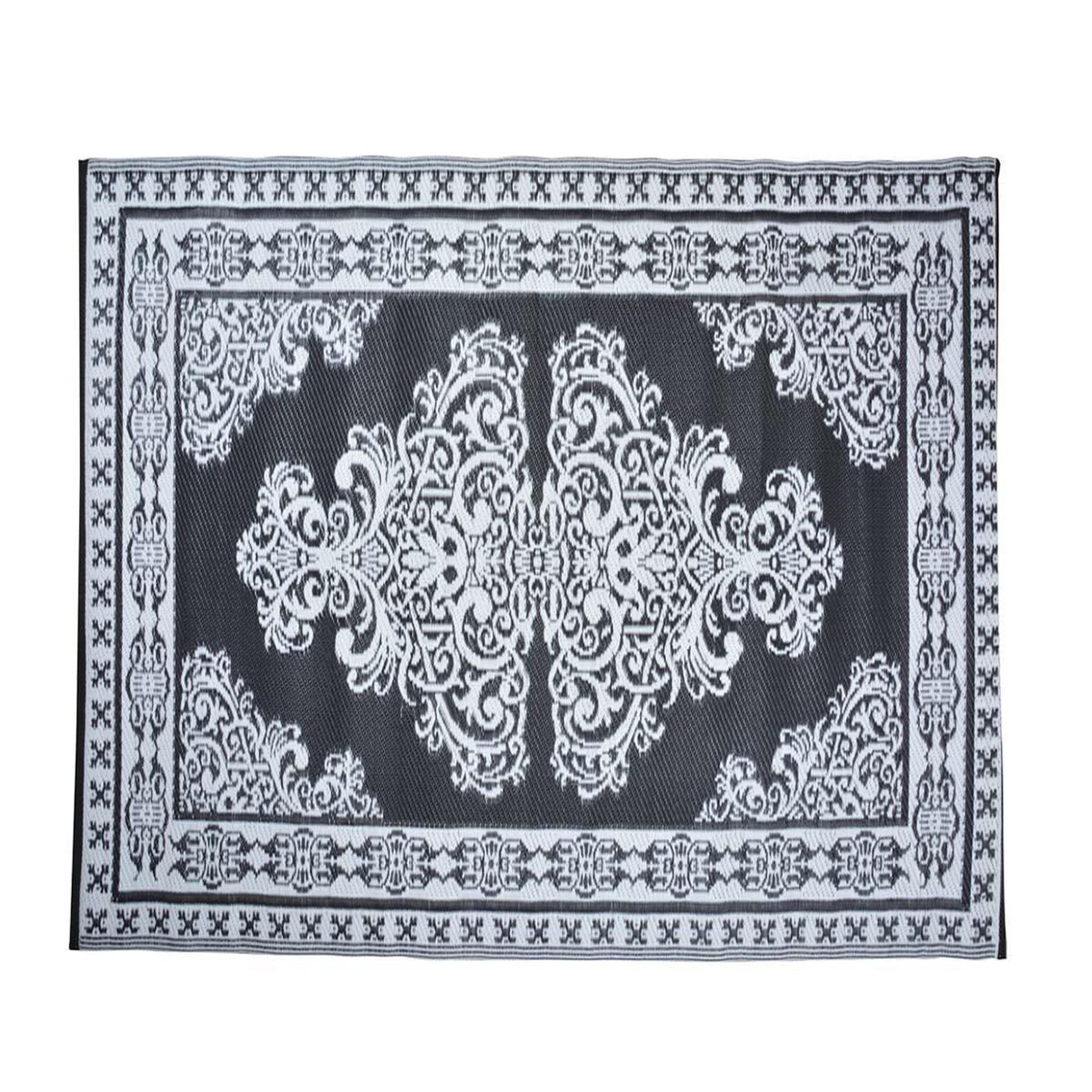 Voir la diapositive 2 : ESSCHERT DESIGN Tapis d'extérieur rectangulaire réversible motif Perse noir/blanc - 186 x 119 cm - Esschert Design