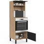 Voir la diapositive 4 : ID MARKET Armoire colonne de cuisine four/micro-ondes 60 cm CINA 2 portes noir et façon hêtre