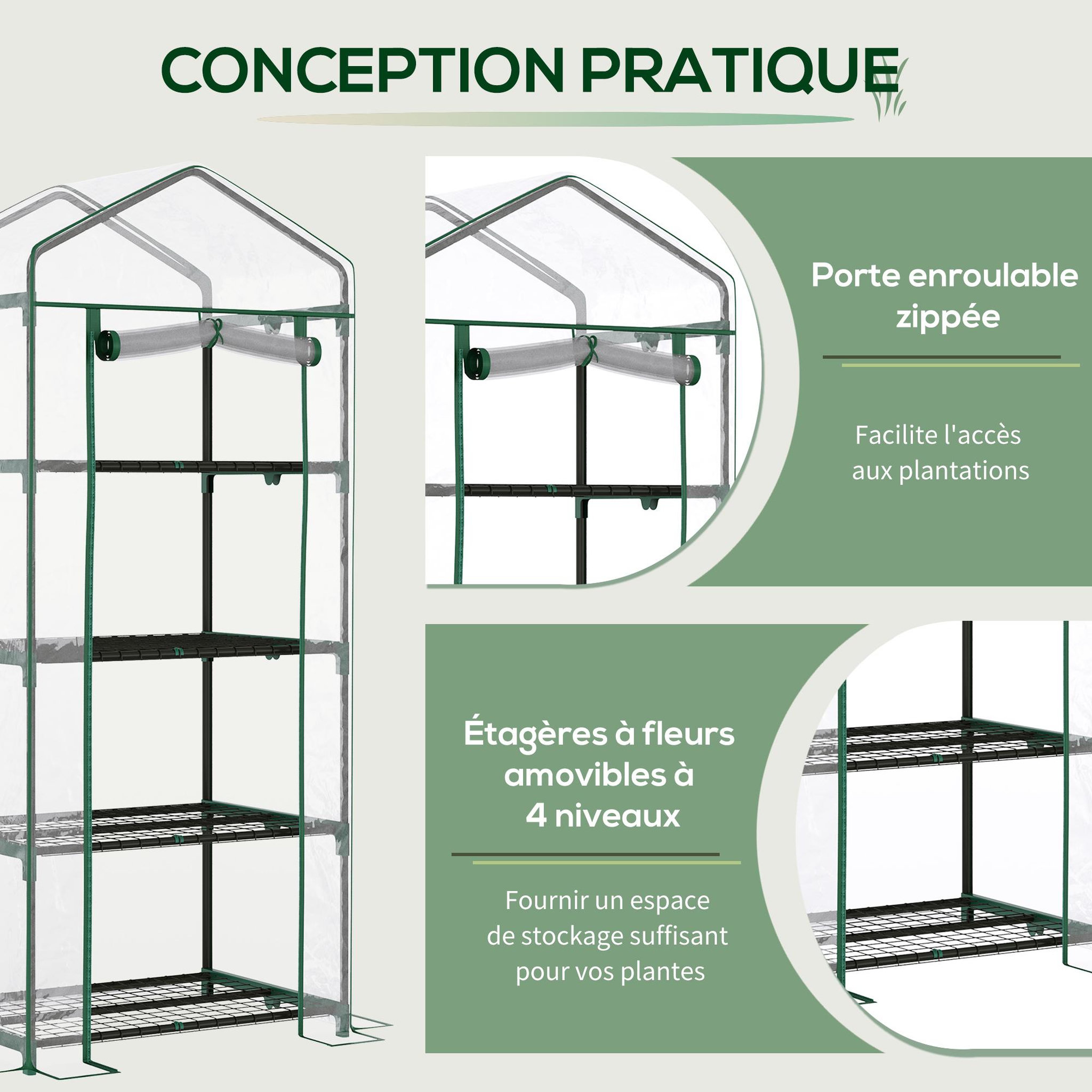 Voir la diapositive 6 : OUTSUNNY Serre de jardin balcon étagère serre 4 niveaux 0,7l x 0,5l x 1,6h m acier époxy bâche amovible pvc haute densité transparente