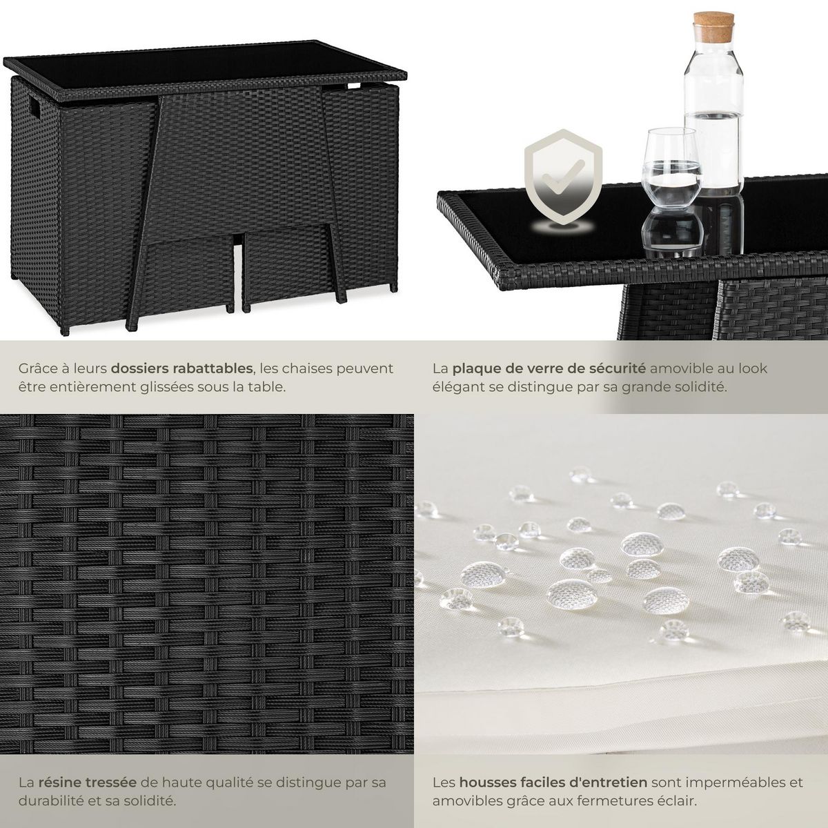 tectake Salon de jardin pour 2 personnes noir