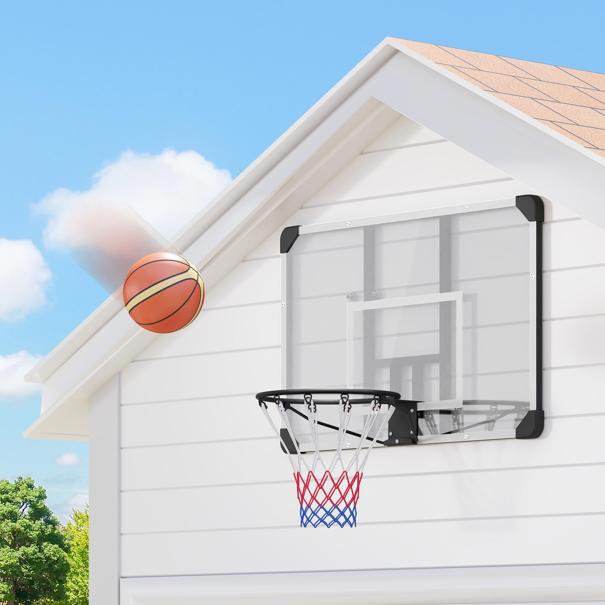 Voir la diapositive 2 : HOMCOM Panier de basket-ball mural - panneau de basket à accrocher - visserie incluse - acier pc blanc noir