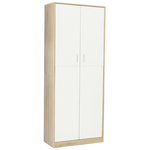 ID MARKET Armoire de bureau 190 cm multifonction MARIA bois et blanc 2 portes 4 étagères