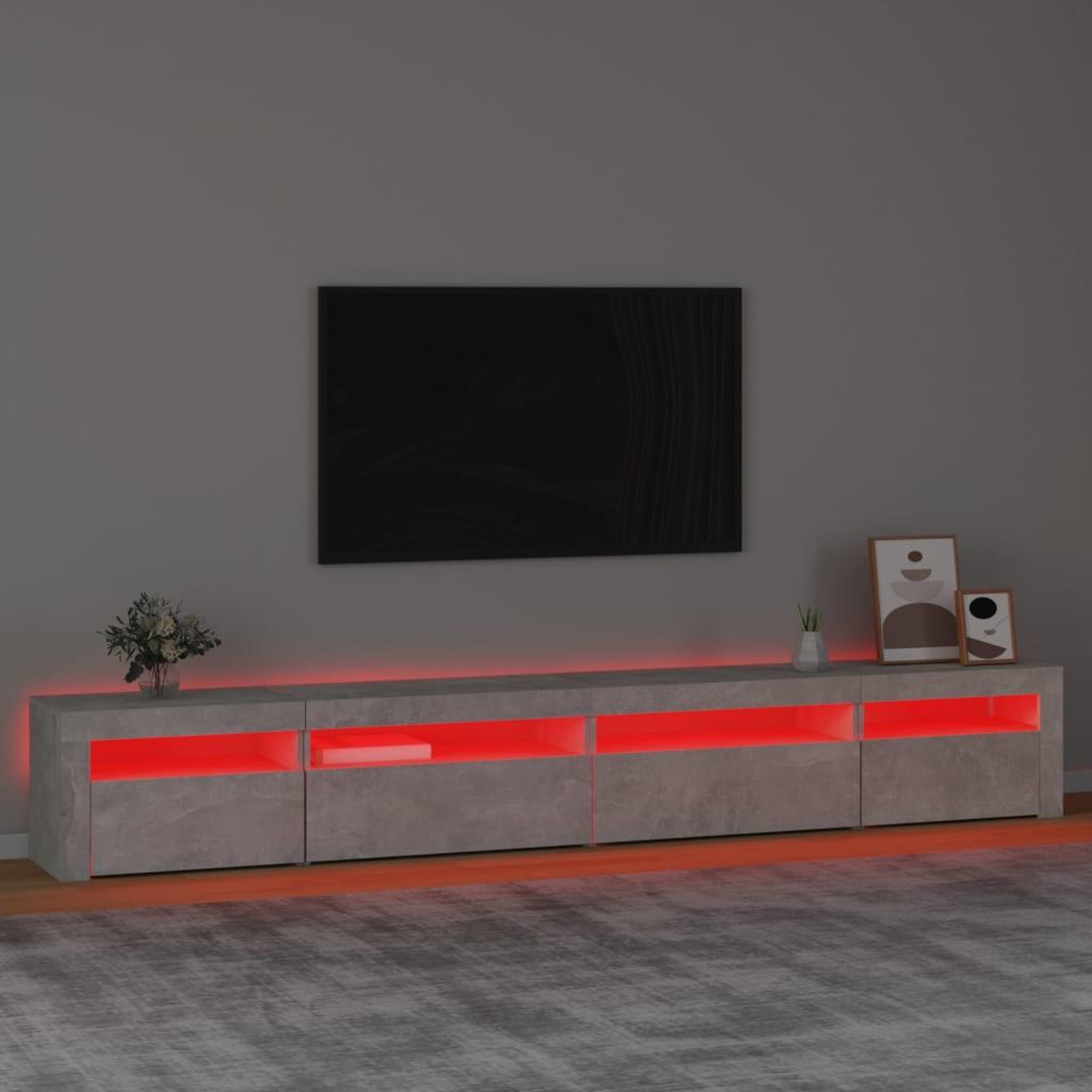 Voir la diapositive 5 : VIDAXL Meuble TV avec lumieres LED Gris beton 270x35x40 cm