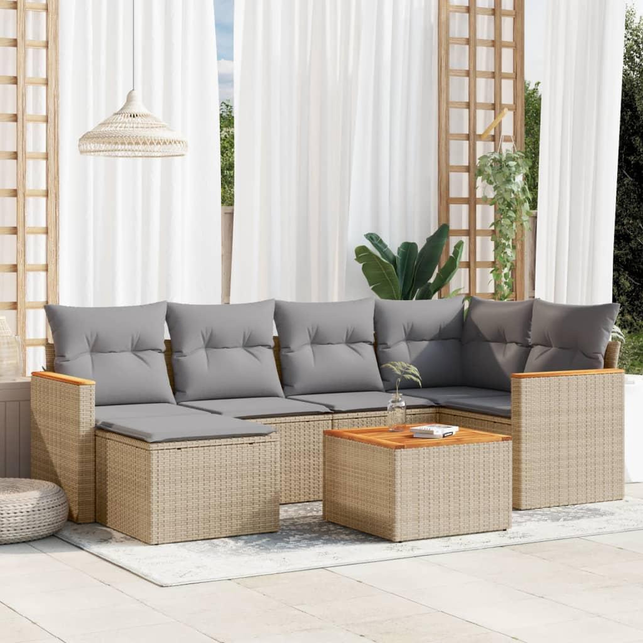 VIDAXL Salon de jardin avec coussins 7pcs melange beige resine tressee