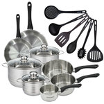 Fackelmann Set 2 poêles 20 24 cm 3 casseroles 12 16 20 cm, 3 faitouts 16, 20 et 24 cm en inox et 6 ustensiles RPET Fackelmann Geneva